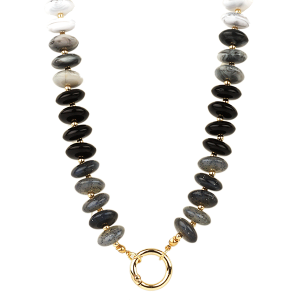 Marble Bead Disc Gold Black Necklace