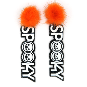 Halloween Pompom Spooky Glittery Resin Orange Earrings