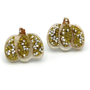 Fall Pumpkin Druzy Resin Gold Earrings