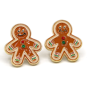 Christmas Gingerbread Cookie Metal Enamel Earrings
