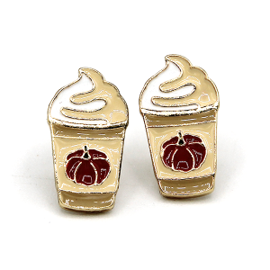Fall Pumpkin Spice Drink Metal Enamel Ivory Earrings