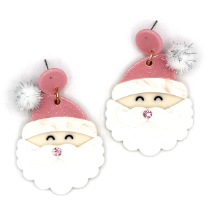 Santa Claus Face Acetate Drop Pink Earrings