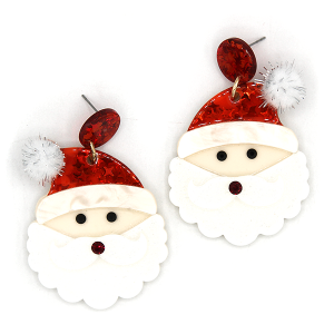 Santa Claus Face Acetate Drop White Earrings
