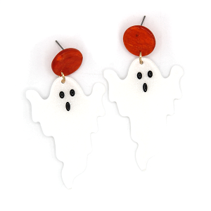 Halloween Spooky Ghost Glittery Resin Dangle White Earrings