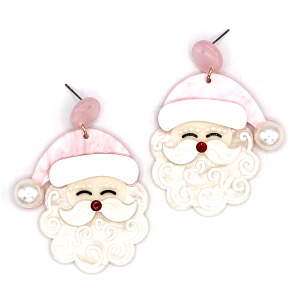 Santa Claus Acetate Drop Pink Earrings
