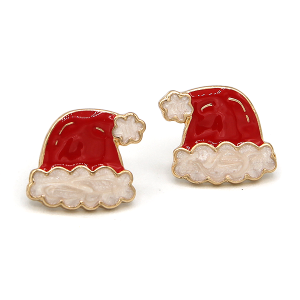 Christmas Santa Hat Metal Enamel Red Earrings