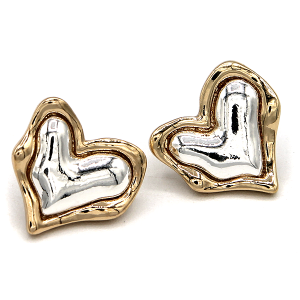 Heart Shape Metal Two Tone Gold Silver Earrings