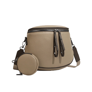 Solid Color Pebble Leatherette Crossbody Bag Khaki