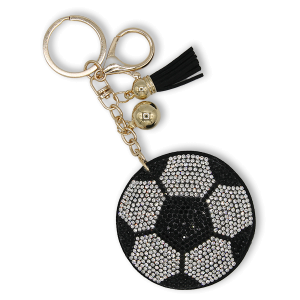 Rhinestone Soccer Ball Keychain Bag Charm Black