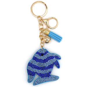 Blue Fish Puffy Rhinestone Keychain