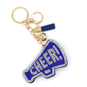 Blue Cheer Megaphone Puffy Rhinestone Bag Charm Keychain