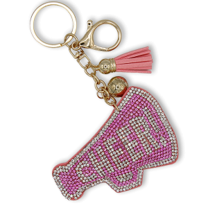 Rhinestone Cheer Megaphone Keychain Bag Charm Pink Clear