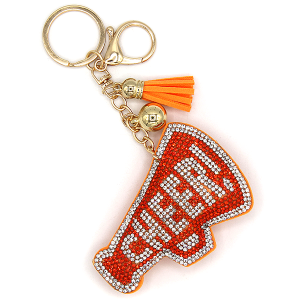 Rhinestone Cheer Megaphone Keychain Bag Charm Orange