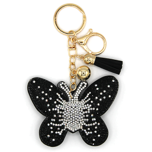 Black Butterfly Puffy Rhinestone Keychain
