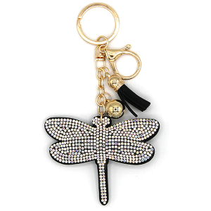 Black Dragonfly Puffy Rhinestone Keychain
