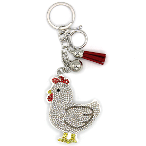 White Chicken Puffy Rhinestone Keychain