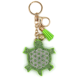 Green Sea Turtle Puffy Rhinestone Keychain