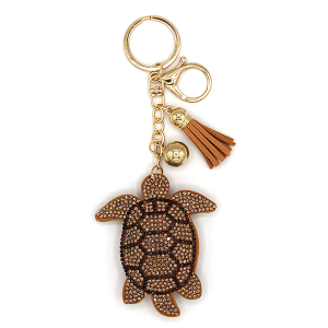 Tan Sea Turtle Puffy Rhinestone Keychain