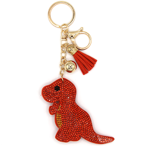 Orange T-Rex Dinosaur Puffy Rhinestone Keychain