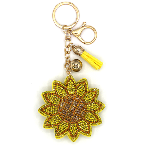 Yellow Sunflower Puffy Rhinestone Keychain