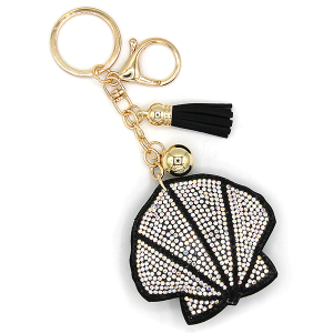 Rhinestone Seashell Keychain Bag Charm Black