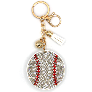 White Baseball Puffy Rhinestone Keychain