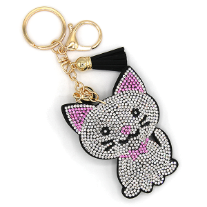 Rhinestone Sitting Kitty Keychain Bag Charm Black