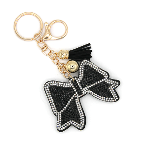Black Ribbon Bow Puffy Rhinestone Bag Charm Keychain