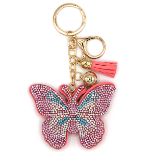 Pink Butterfly Puffy Rhinestone Keychain