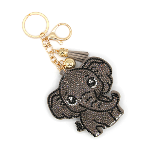 Gray Elephant Puffy Rhinestone Bag Charm Keychain