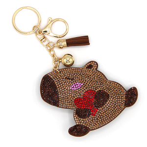Capybara Heart Puffy Rhinestone Bag Charm Keychain