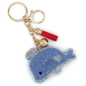 Rhinestone Dolphin Keychain Bag Charm Blue