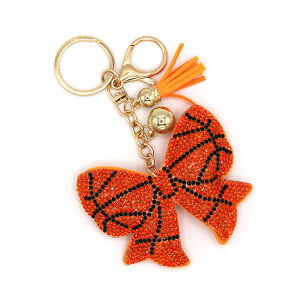 Gameday Basketball Bow Puffy Rhinestone Bag Charm Keychain