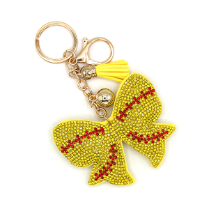 Gameday Softball Bow Puffy Rhinestone Bag Charm Keychain