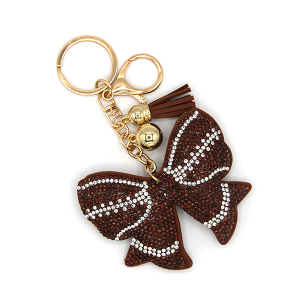 Gameday Football Bow Puffy Rhinestone Bag Charm Keychain
