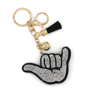 Rhinestone Shaka Sign Keychain Bag Charm