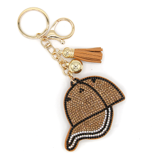 Rhinestone Tan Baseball Cap Keychain Bag Charm
