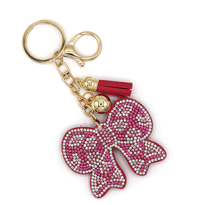 Rhinestone Pink Ribbon Bow Keychain Bag Charm