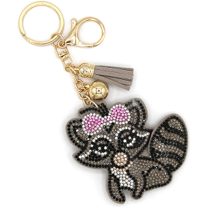 Rhinestone Racoon Keychain Bag Charm Gray