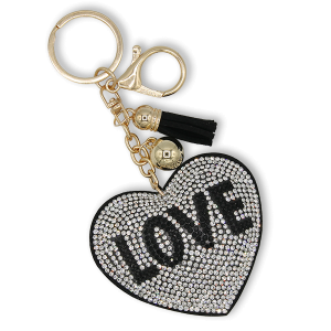 Rhinestone LOVE Heart Keychain Bag Charm Black