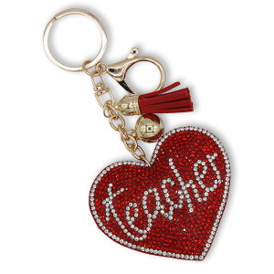 Rhinestone Teacher Heart Keychain Bag Charm Red