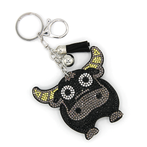 Black Bull Puffy Rhinestone Bag Charm Keychain