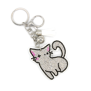 White Cat Puffy Rhinestone Bag Charm Keychain