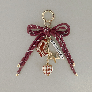 GAMEDAY Football Bow Enamel Bag Charm Keychain Burgundy White
