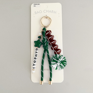 GAMEDAY Football Theme Ribbon Lace Bag Charm Gold Green White