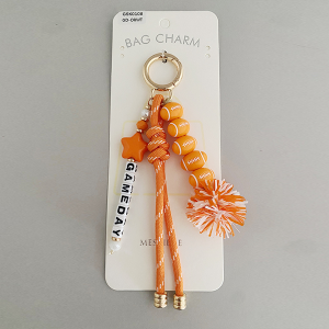 GAMEDAY Football Theme Ribbon Lace Bag Charm Gold Orange White