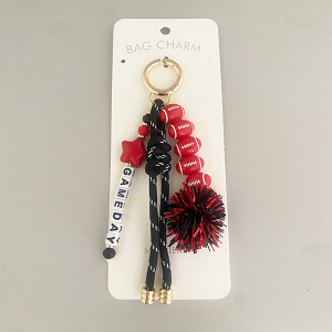 GAMEDAY Football Theme Ribbon Lace Bag Charm Gold Red Black