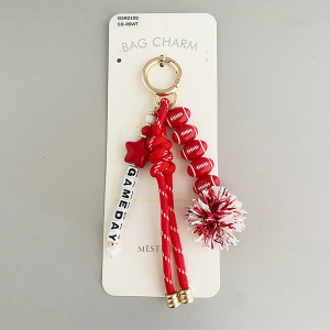 GAMEDAY Football Theme Ribbon Lace Bag Charm Gold Red White