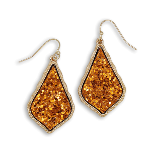 Glitter Accent Druzy Stone Teardrop Orange Gold Earrings