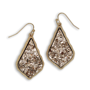 Glitter Accent Druzy Stone Teardrop Rose Gold Earrings
